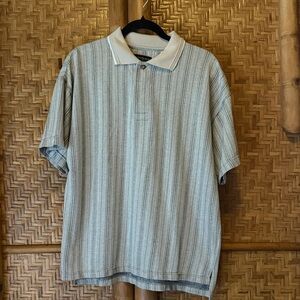 Yves Saint Laurent Vintage Gray and White Striped cotton Polo Large
